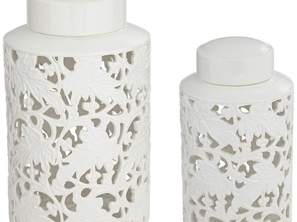 Dahlia Studios Angelique White Ceramic Jars Set of 2