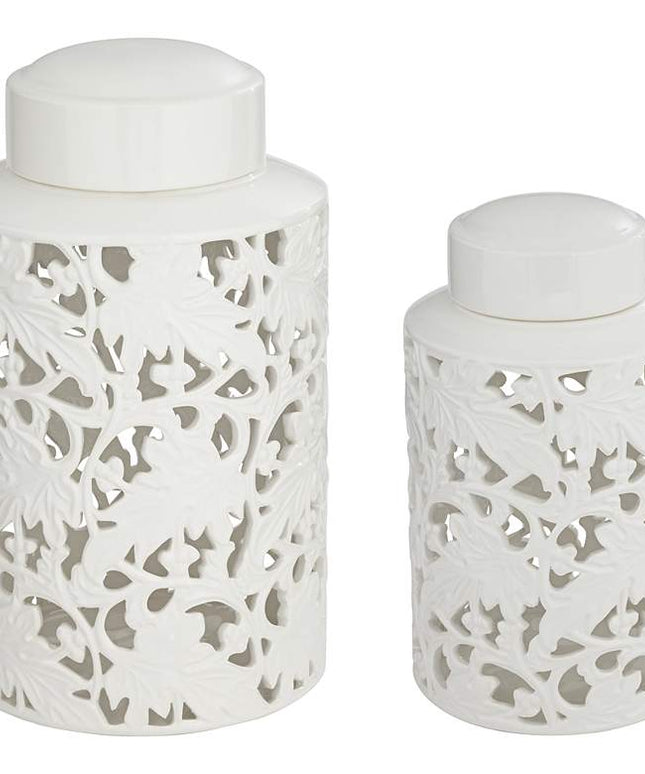 Dahlia Studios Angelique White Ceramic Jars Set of 2