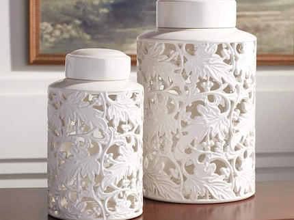 Dahlia Studios Angelique White Ceramic Jars Set of 2