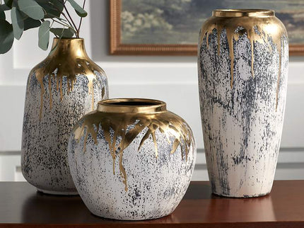 Dahlia Studios Blythe Matte Gold and Gray 3-Piece Decorative Vase Set