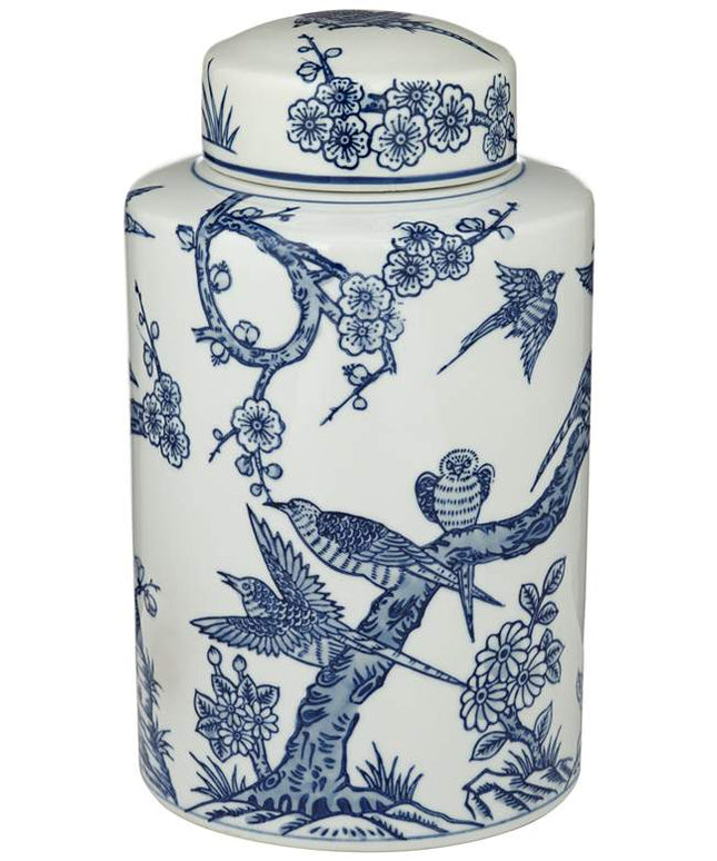 Dahlia Studios Heather 12" High Decorative Blue and White Ceramic Jar