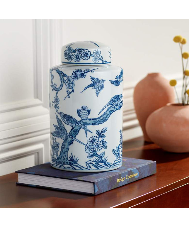 Dahlia Studios Heather 12" High Decorative Blue and White Ceramic Jar