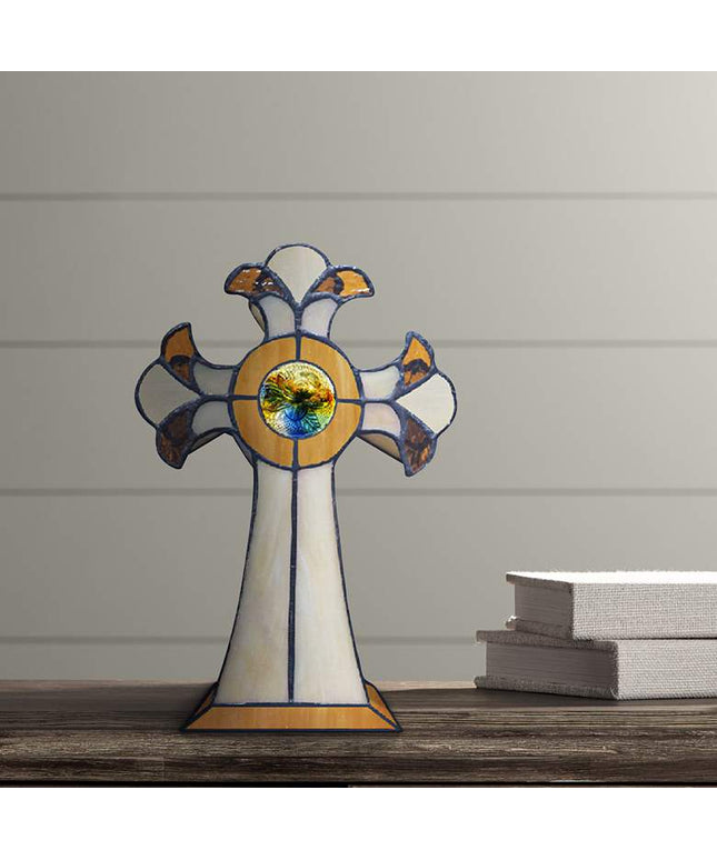 Dale Tiffany Cross 9" High Amber Art Glass Tiffany-Style Accent Lamp