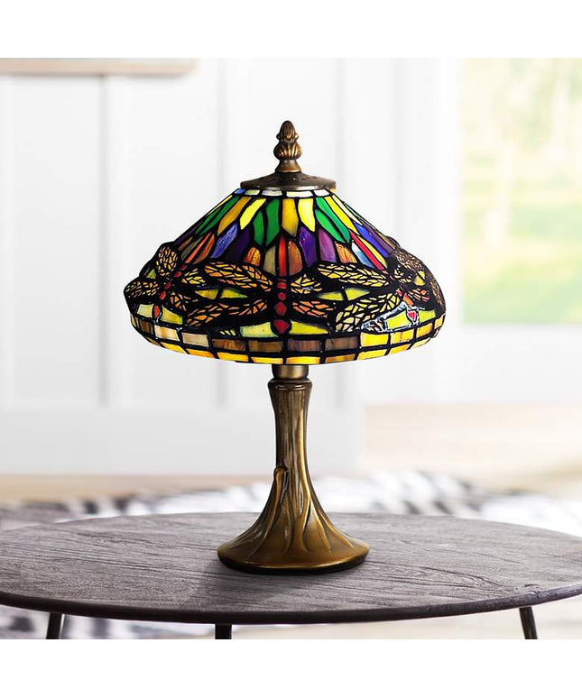 Dale Tiffany Dragonfly 11" High Brass Tiffany-Style Accent Lamp
