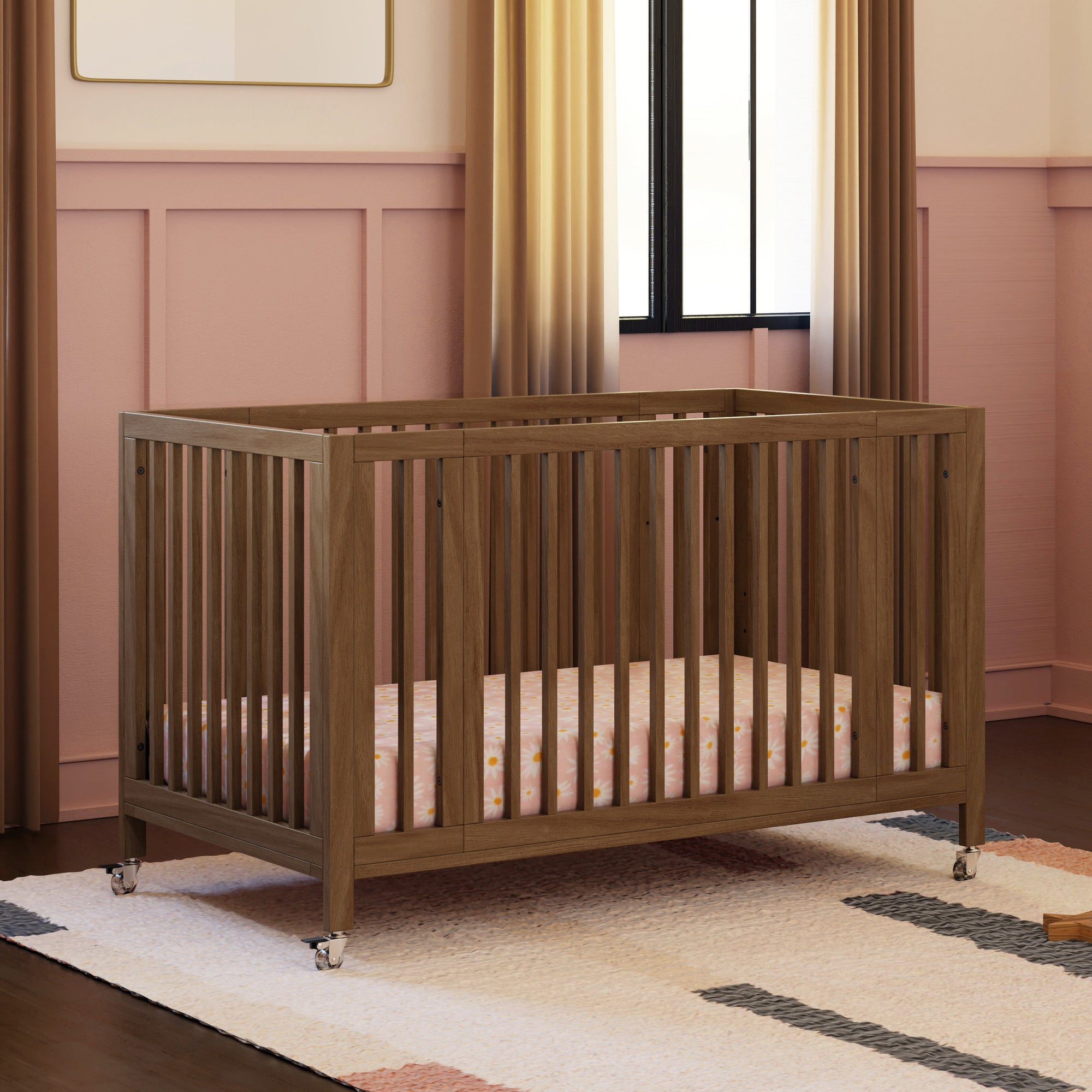 M30880NL,Babyletto,Rolli 9-in-1 Convertible All-Stages« Crib w/ Bassinet & Toddler Bed Kits in Natural Walnut