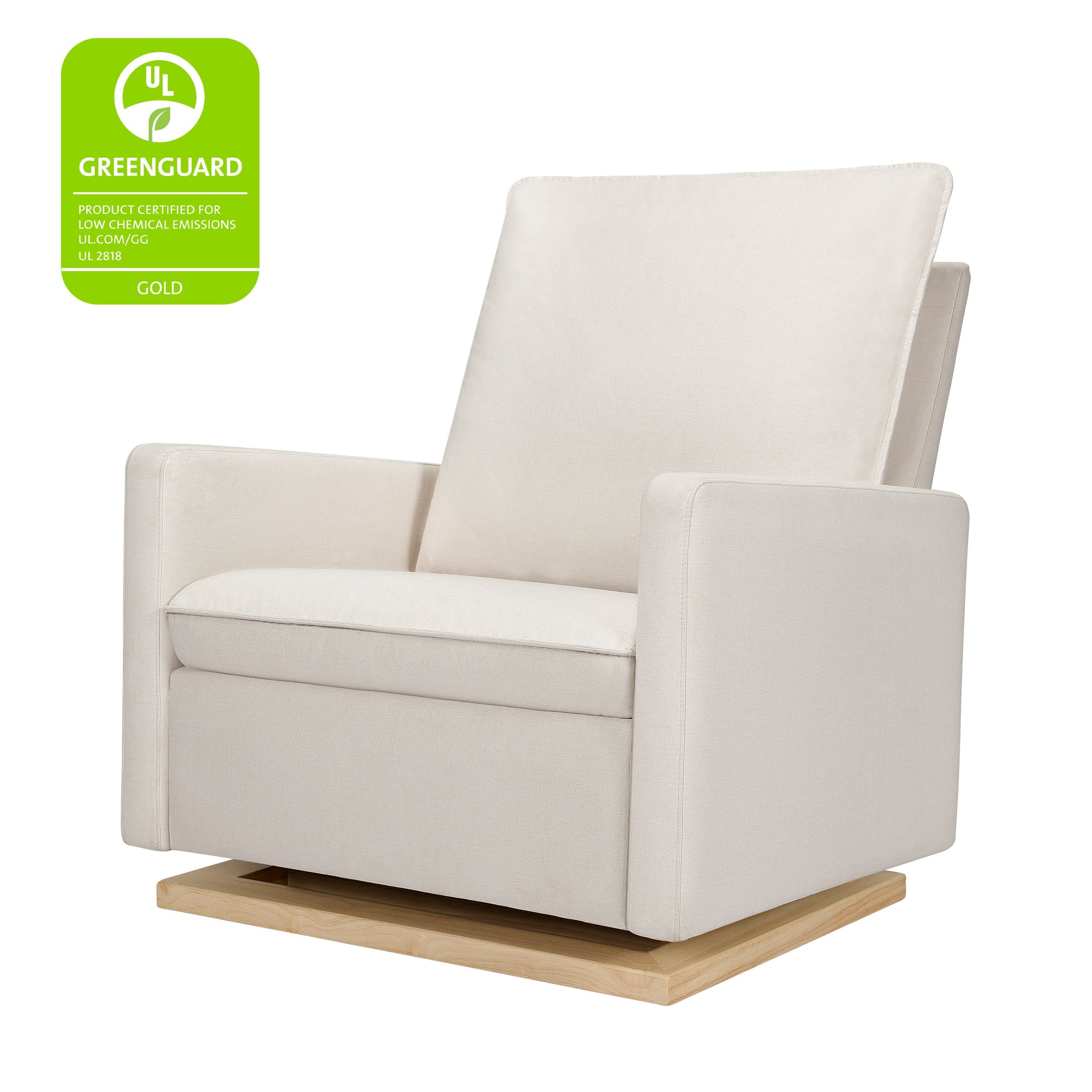 M20984PCMEWLB,Babyletto,Cali Pillowback Chair and a Half Glider in Performance Cream Eco-Weave w/ Light Wood Base
