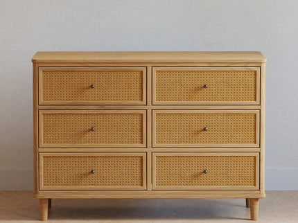 M23716HYHC,Namesake,Marin with Cane 6 Drawer Assembled Dresser in Honey and Honey Cane