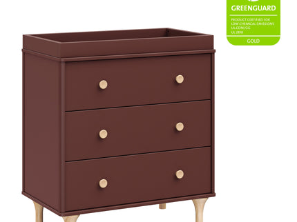 M9023CRN,Babyletto,Lolly 3-Drawer Changer Dresser w/Removable Changing Tray in Crimson/Natural