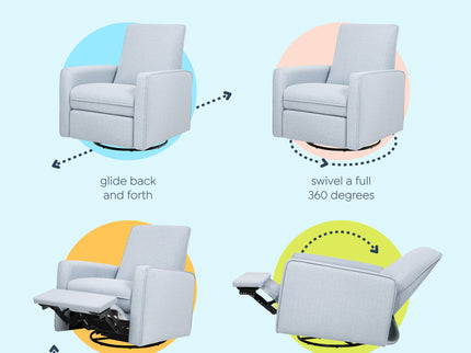 M19387PCET,DaVinci,Penny Swivel Recliner in Performance Blue Chambray Eco-Twill