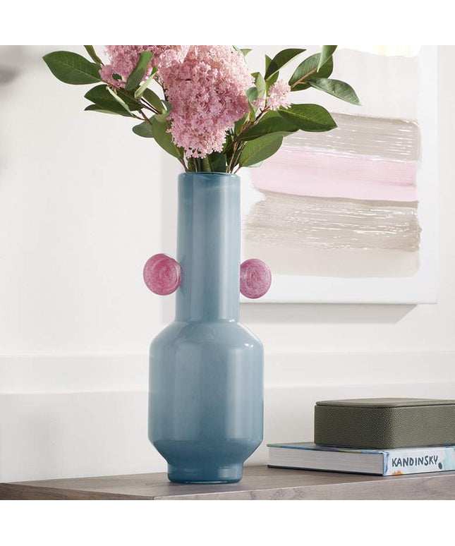 Delvin 16 1/4" High Blue and Pink Glass Decorative Vase