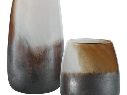 Desert Wind 12"H Light Sand Dark Bronze Glass Vases Set of 2