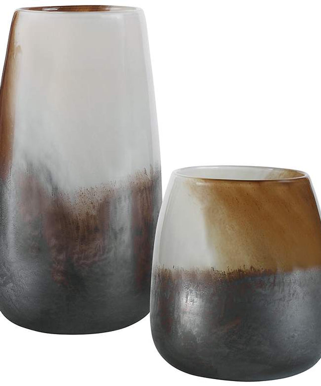Desert Wind 12"H Light Sand Dark Bronze Glass Vases Set of 2