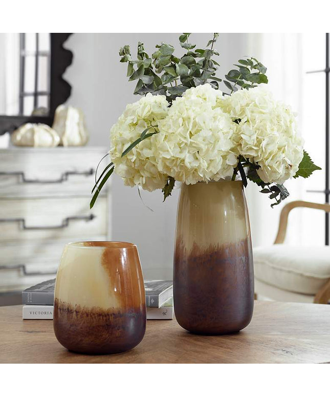 Desert Wind 12"H Light Sand Dark Bronze Glass Vases Set of 2