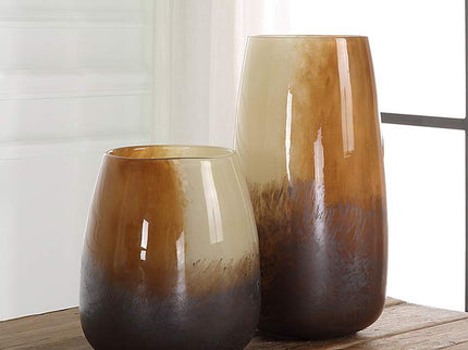 Desert Wind 12"H Light Sand Dark Bronze Glass Vases Set of 2
