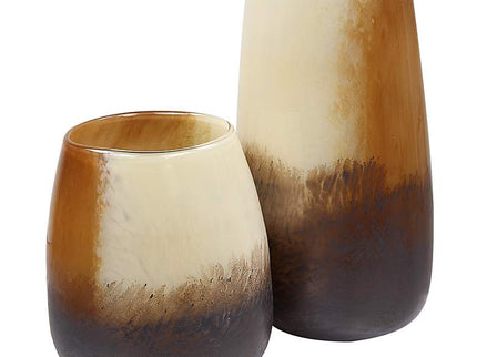 Desert Wind 12"H Light Sand Dark Bronze Glass Vases Set of 2