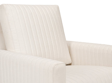 M26687PCMEWDB,Babyletto,Poe Channeled Swivel Glider in Performance Cream Eco-Weave w/ Dark Wood Base