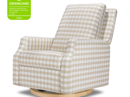 M22287TGHLB,Namesake,Crewe Recliner and Swivel Glider in Tan Gingham with Light Wood Base