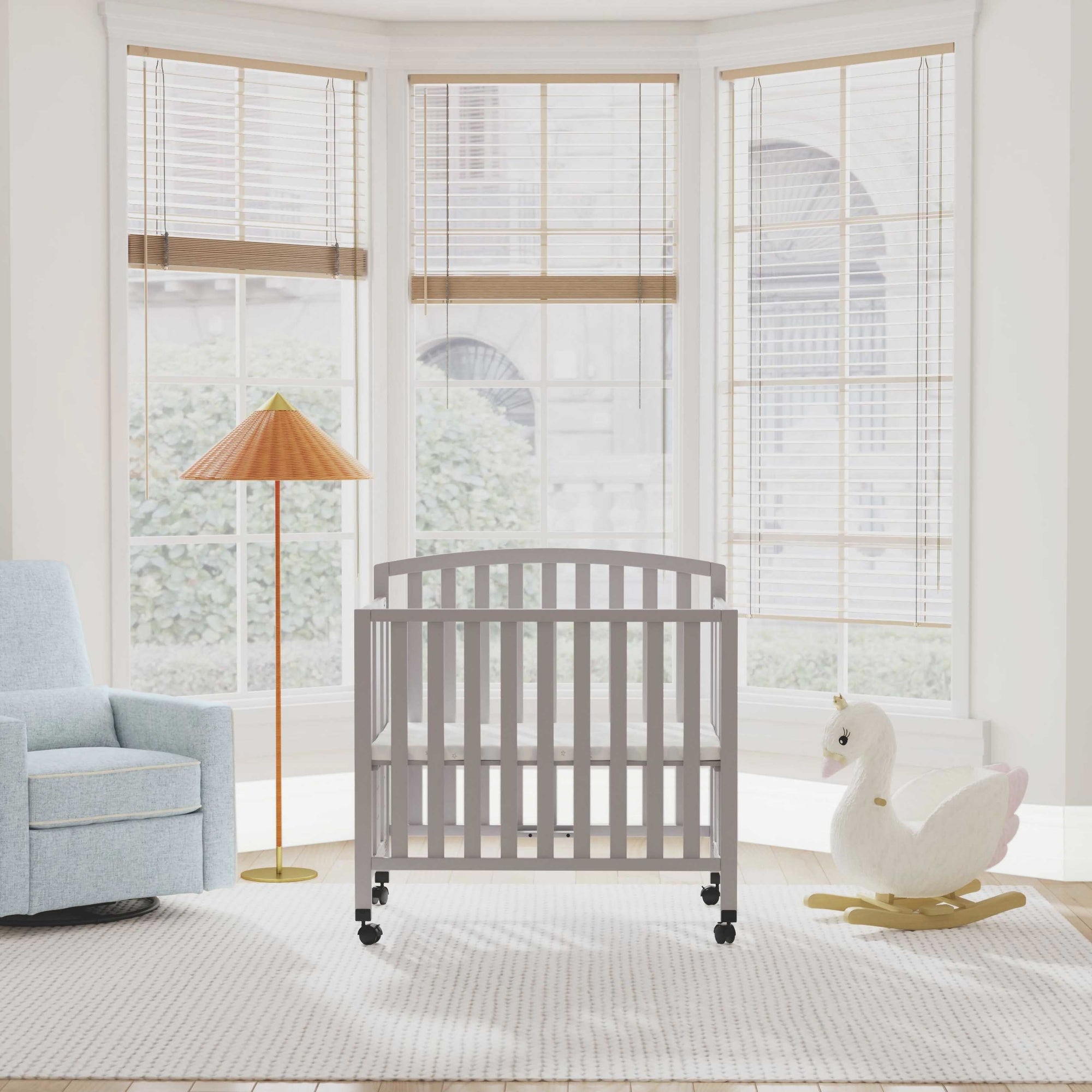 M18198G,DaVinci,Dylan Folding Portable 3-in-1 MiniCrib and TwinBed in Grey