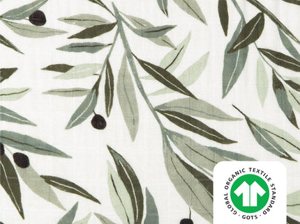 T28233,Babyletto,Olive Branches Muslin All-Stages Midi Crib Sheet in GOTS Certified Organic Cotton