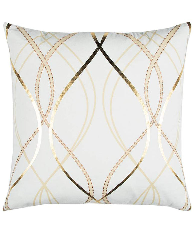 Doh White and Gold Geometric 20" Square Decorative Pillow