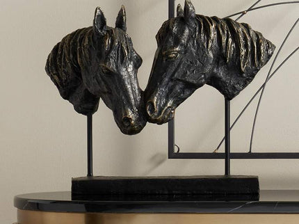 Double Horse Bust 14 1/2" Wide Rough Bronze Statue