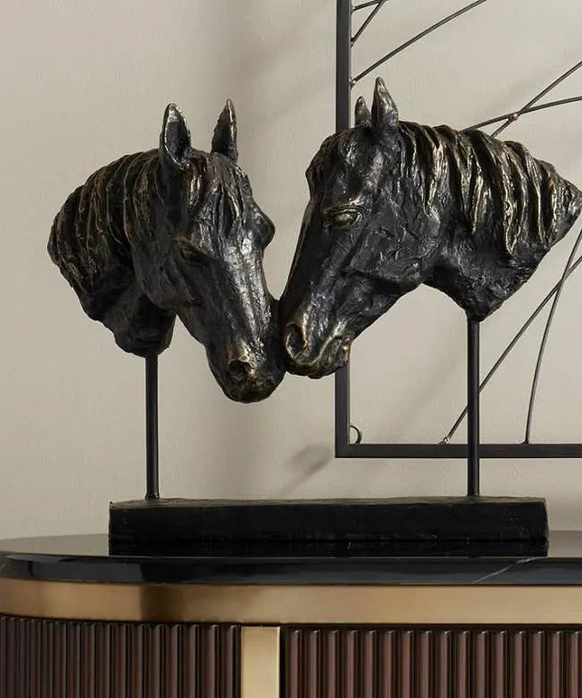 Double Horse Bust 14 1/2" Wide Rough Bronze Statue Quoizel