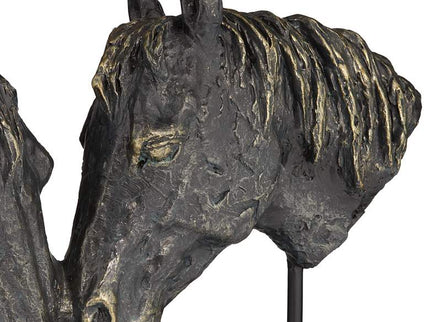 Double Horse Bust 14 1/2" Wide Rough Bronze Statue