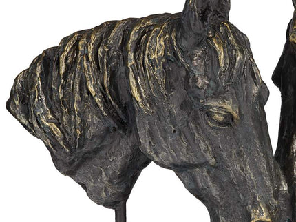 Double Horse Bust 14 1/2" Wide Rough Bronze Statue