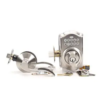 Schlage Camelot Satin Nickel Keypad Electronic Deadbolt and Handle Lock