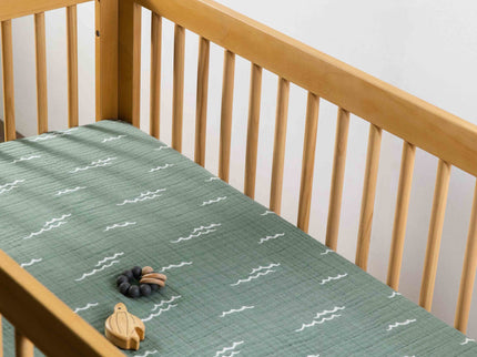 T27135,Babyletto,Ocean Waves Muslin Crib Sheet in GOTS Certified Organic Cotton