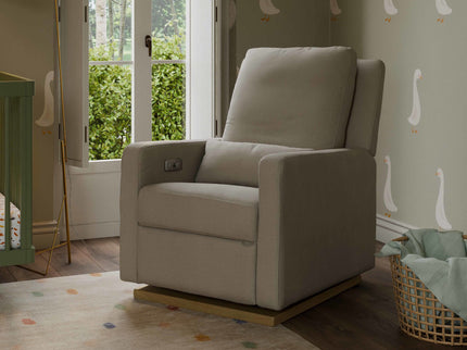 M23085PBEWLB,Babyletto,Sigi Glider Recliner w/ Electronic Control and USB in Performance Beach Eco-Weave w/Light Wood Base