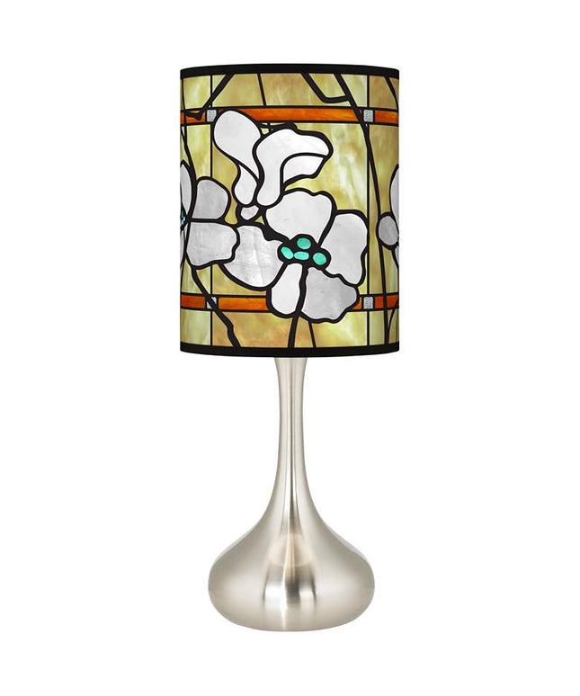 Droplet Accent Table Lamp with Magnolia Mosaic Pattern Printed Shade