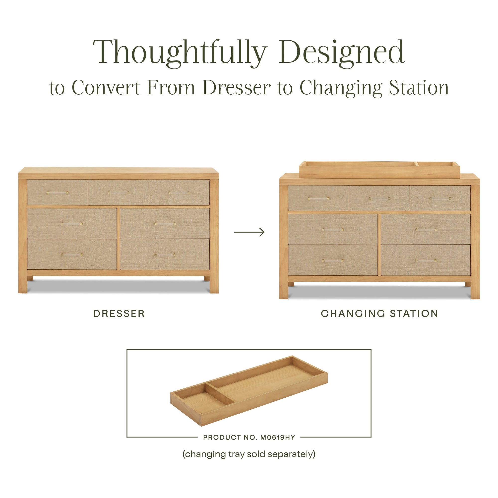 M24816HYPSEW,Namesake,Eloise 7-Drawer Assembled Dresser in Honey & Performance Sand Eco-Weave