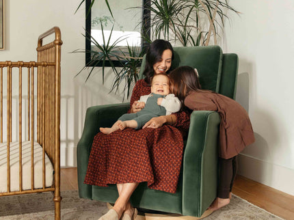 M22287FGVLB,Namesake,Crewe Recliner and Swivel Glider in Forest Green Velvet w/Light Wood Base