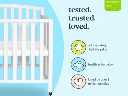 M18198W,DaVinci,Dylan Folding Portable 3-in-1 MiniCrib and TwinBed in White