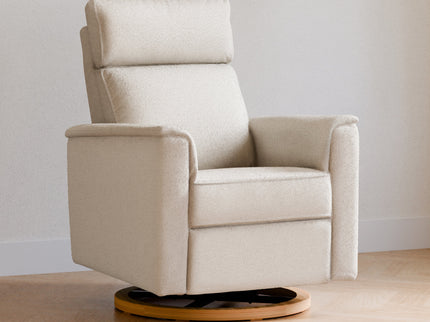 B17186WBLB,Monogram by Namesake,Willa Plus Power Glider Recliner w/ Power Headrest in Ivory Boucle with Light Wood Base