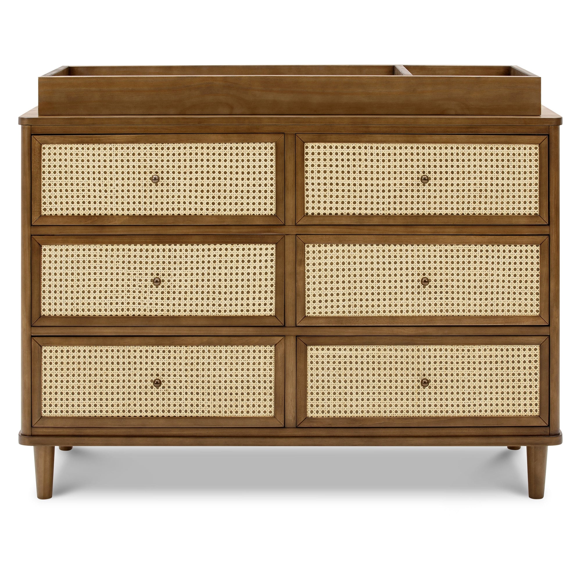 M23716NLBC,Namesake,Marin with Cane 6 Drawer Assembled Dresser in Natural Walnut and Blonde Cane