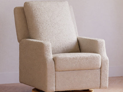 M22286WBLB,Namesake,Crewe Electronic Swivel Glider Recliner in Ivory Boucle w/Light Wood Base