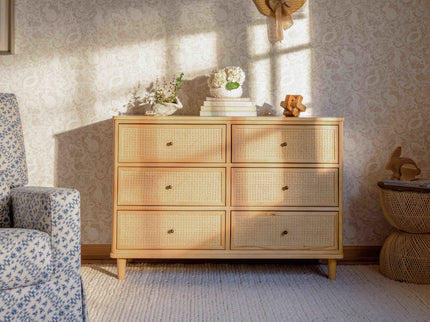 M23716HYHC,Namesake,Marin with Cane 6 Drawer Assembled Dresser in Honey and Honey Cane