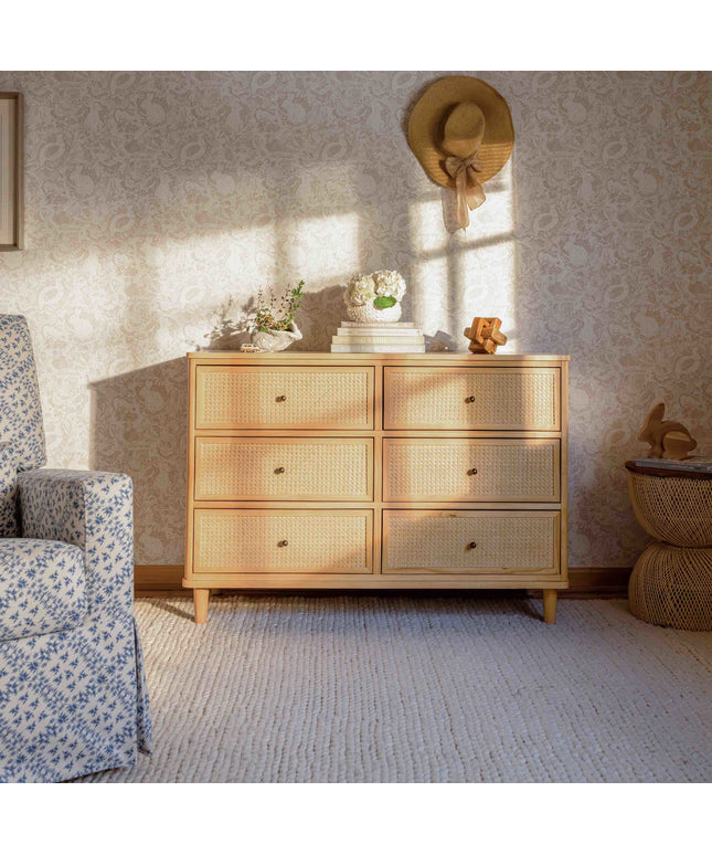 M23716HYHC,Namesake,Marin with Cane 6 Drawer Assembled Dresser in Honey and Honey Cane
