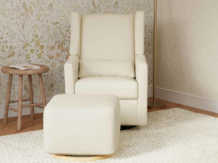 M26385PCMEWLB,Babyletto,Kiwi Gliding Ottoman in Performance Cream Eco-Weave w/ Light Wood Base