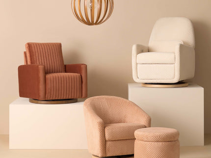 M5887CVCL,Babyletto,Madison Swivel Glider in Canyon Velvet Checker w/ Light Wood Base