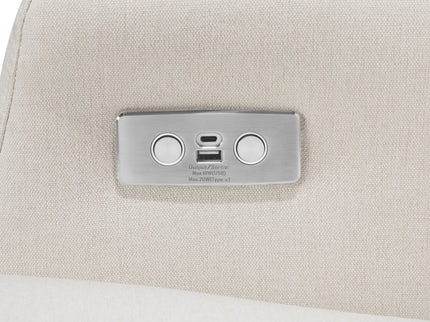 M22286PCMEWLB,Namesake,Crewe Electronic Swivel Glider Recliner in Performance Cream Eco-Weave w/Light Wood Base