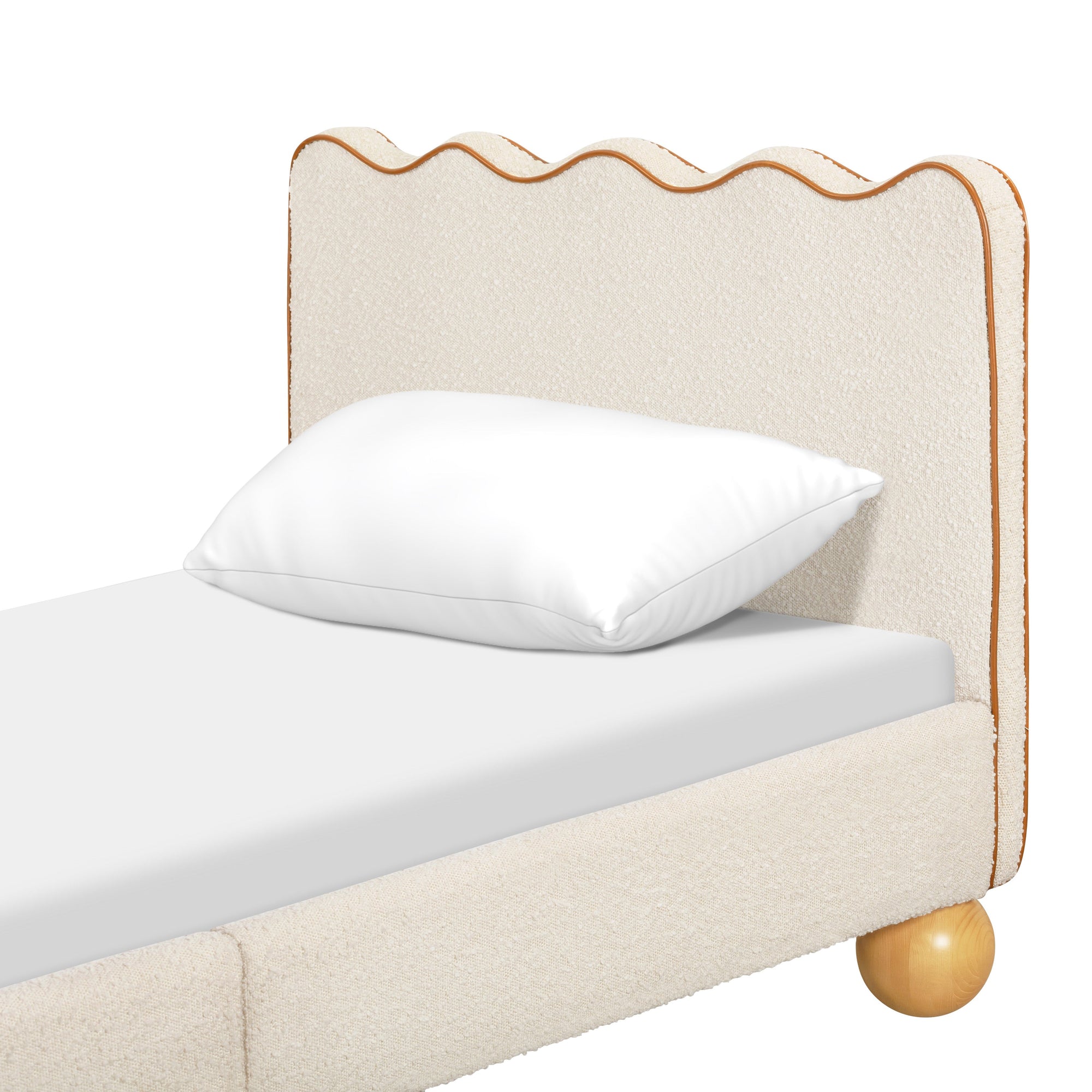 M31369PWBTAN,Babyletto Kids,Rizo Twin Bed in Performance Ivory Boucle w/ VTan Leather Piping