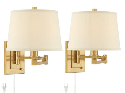 Easley 15" High Warm Gold Plug-In Swing Arm Wall Lamp Set of 2
