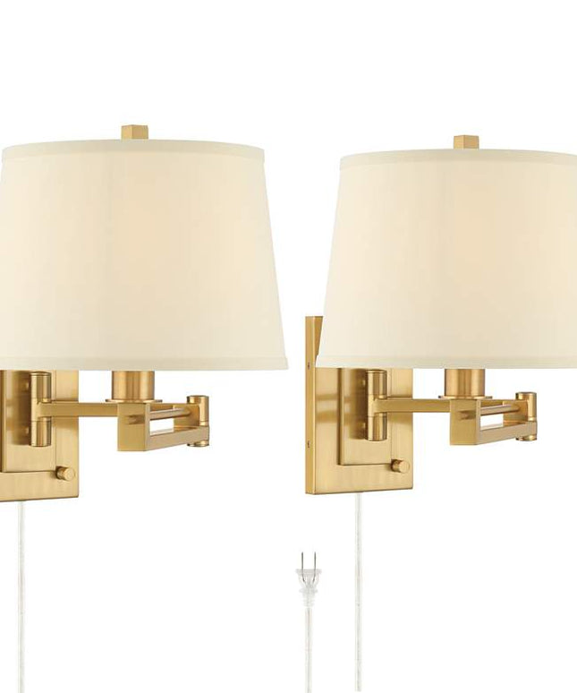 Easley 15" High Warm Gold Plug-In Swing Arm Wall Lamp Set of 2