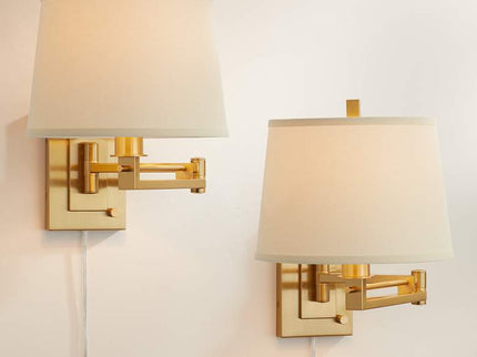 Easley 15" High Warm Gold Plug-In Swing Arm Wall Lamp Set of 2