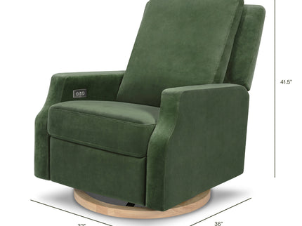 M22286FGVLB,Namesake,Crewe Electronic Swivel Glider Recliner in Forest Green Velvet w/Light Wood Base