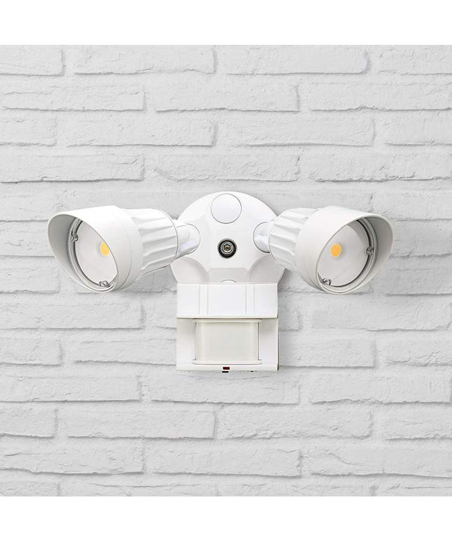 Eco-Star 13" Wide White Two Head LED Motion Security Flood Light