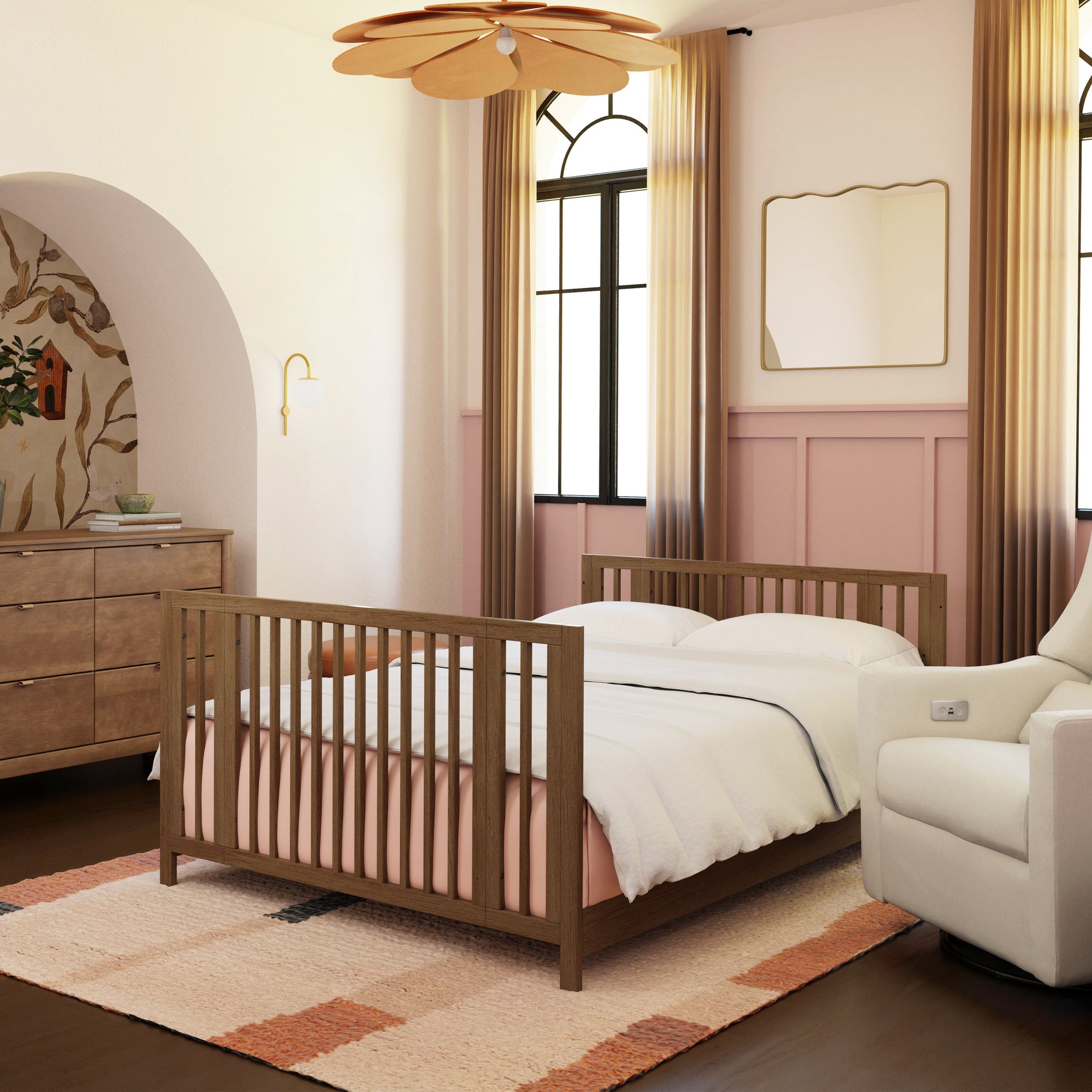 M30880NL,Babyletto,Rolli 9-in-1 Convertible All-Stages« Crib w/ Bassinet & Toddler Bed Kits in Natural Walnut